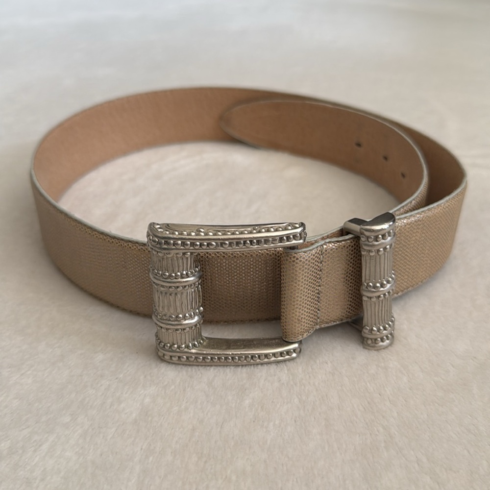 {VTG} Carlisle | Textured Leather Belt Karen Callan Metal Hook Buckle 1613 (M)